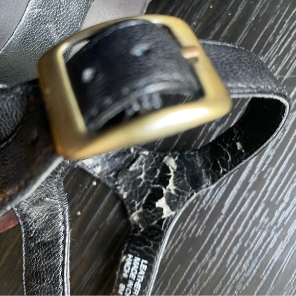 Women’s Hilary Radley sz.8M Black Leather/Wood Ankle Strap Heels Embellish/Rivet - Picture 8 of 16